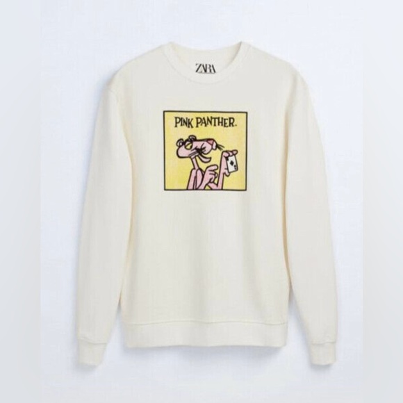 Zara Tops - Zara + Pink Panther Cream Pink Panther Crewneck Sweater